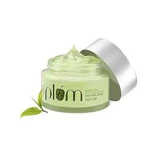 Plum Green Tea Renewed Clarity Night Gel Moisturizer | With Glycolic Acid & Willow Bark | Fights Acne | Non-Greasy Overnight Hydration | Anti-Aging Oil-Free Gel Moisturizer | 100% Vegan | 50 g