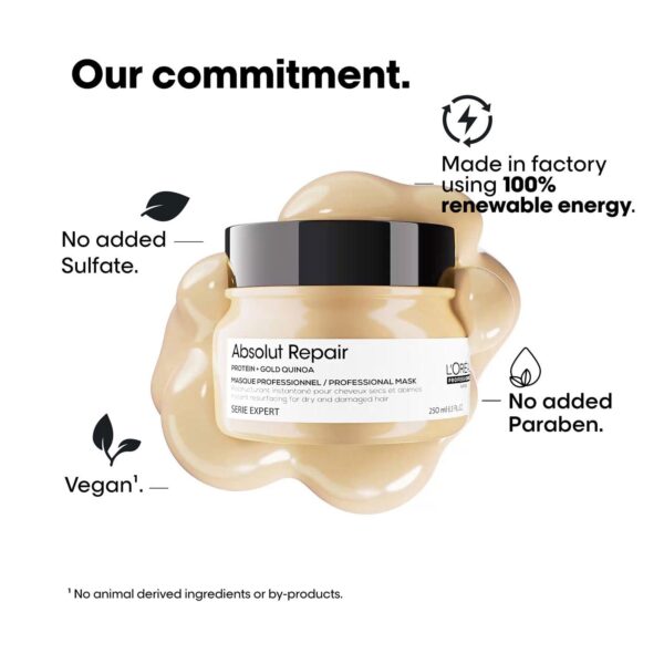 L'Oréal Professionnel Absolut Repair Mask for Dry & Damaged Hair - 250ml | Professional mask for Strengthening and Repairing Hair, With Wheat Protein, For Men & Women - Image 9
