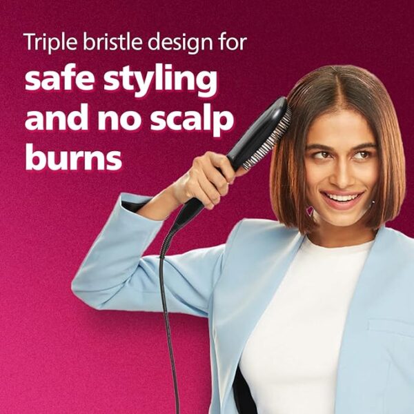 Philips Hair Straightener Brush - Everyday Frizz Free Hair in 5 min I Natural Styles with volume | Shiny and Smooth Hair I No Scalp Burns | ThermoProtect Technology I Keratin Bristles I Triple Bristle Design I Travel Friendly I BHH880/10 - Image 5