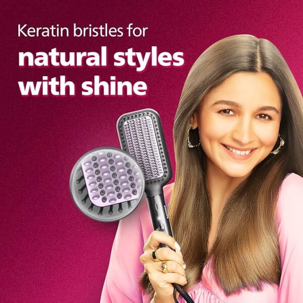 Philips Hair Straightener Brush - Everyday Frizz Free Hair in 5 min I Natural Styles with volume | Shiny and Smooth Hair I No Scalp Burns | ThermoProtect Technology I Keratin Bristles I Triple Bristle Design I Travel Friendly I BHH880/10 - Image 2