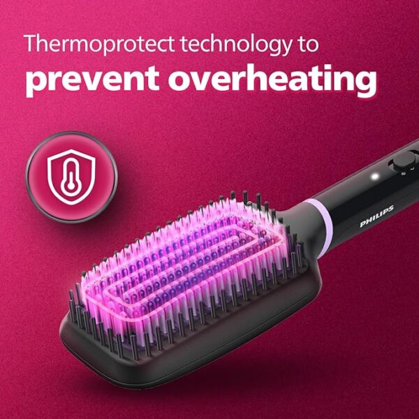 Philips Hair Straightener Brush - Everyday Frizz Free Hair in 5 min I Natural Styles with volume | Shiny and Smooth Hair I No Scalp Burns | ThermoProtect Technology I Keratin Bristles I Triple Bristle Design I Travel Friendly I BHH880/10 - Image 6